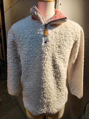 Kids Cream Sherpa Half-Zip Hoodie with Pink Lining